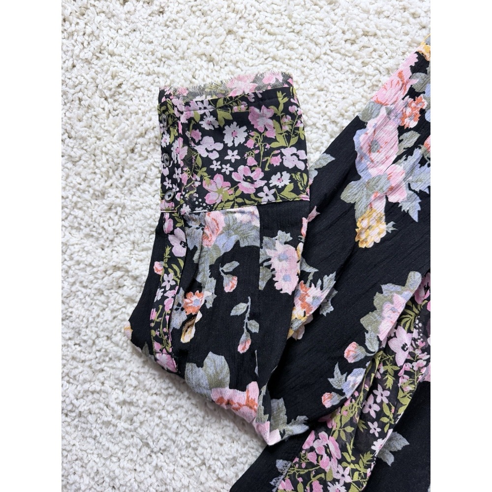 Free People Hold On To Me Black Floral Print Blouse Medium Oversized Top - Picture 8 of 16